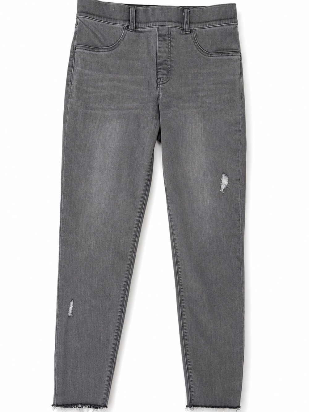 SPANX Vintage Gray Distressed Ankle Skinny Pull-On Jeans M Shaping Raw Hem